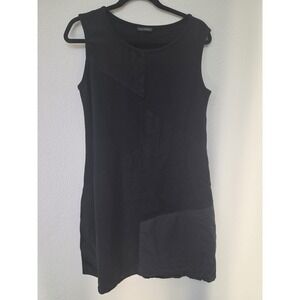 For Cynthia Sleeveless Mini Dress Black Patchwork Round Neck Shift Minimalist